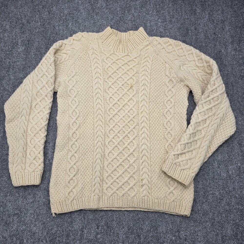 Vintage Aran Fisherman Sweater Womens Medium Cream Cable Knit Hand Knit Wool - Picture 1 of 16